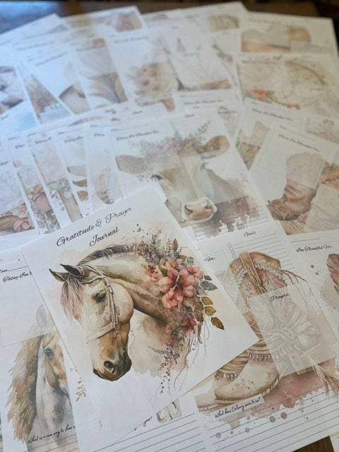Gratitude & Prayer Journal | 50+ pages | Western Boho | Mindfulness Journal | Daily Journaling | Daily Affirmations | Horses |