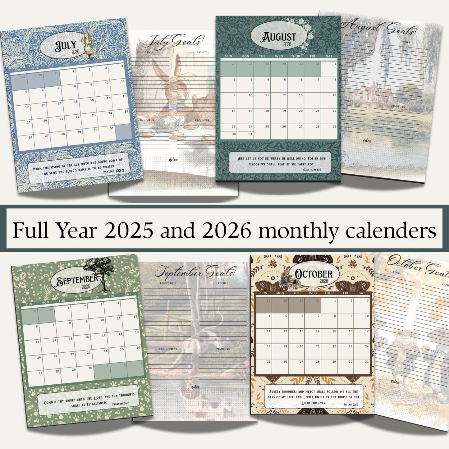 2025 2026 Printable Homeschool Planner | Vintage Storybook Theme | SO many planning pages | Homeschooling Schedule | Monthly Calendar |