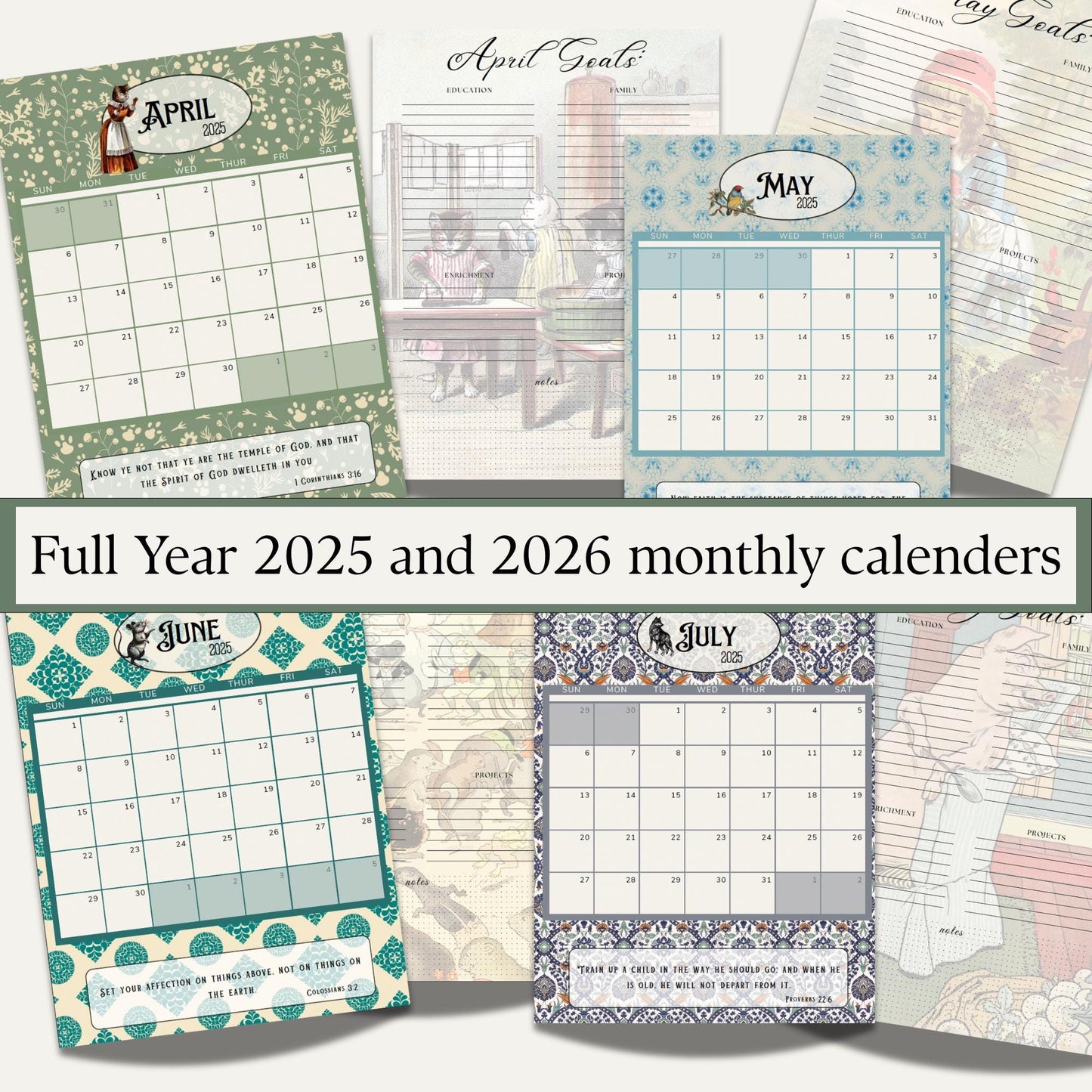 2025 2026 Printable Homeschool Planner | Vintage Storybook Theme | SO many planning pages | Homeschooling Schedule | Monthly Calendar |