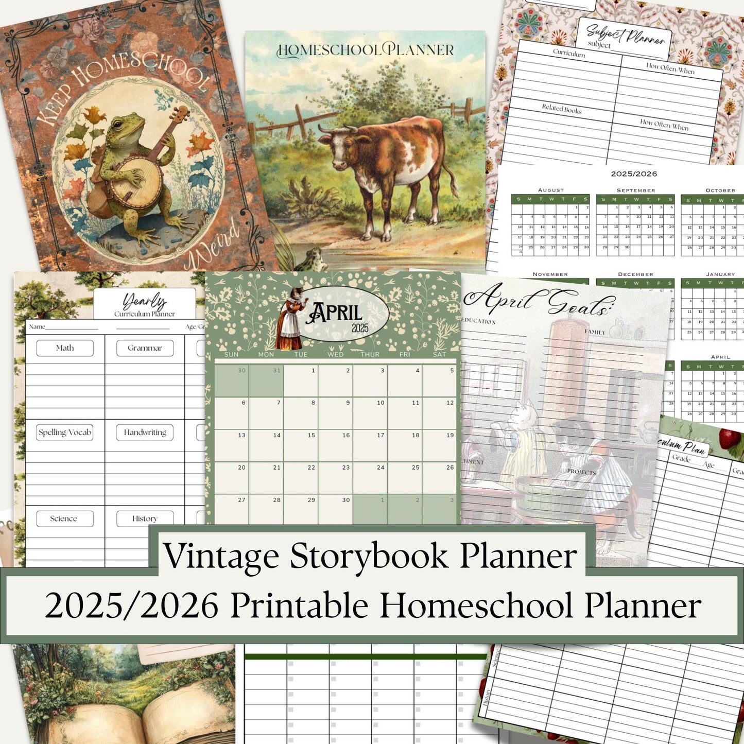 2025 2026 Printable Homeschool Planner | Vintage Storybook Theme | SO many planning pages | Homeschooling Schedule | Monthly Calendar |