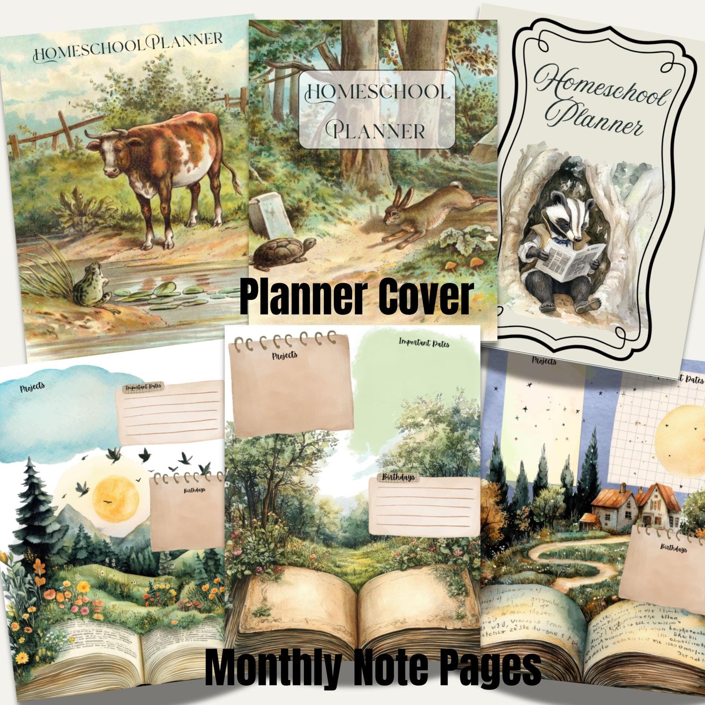 2025 2026 Printable Homeschool Planner | Vintage Storybook Theme | SO many planning pages | Homeschooling Schedule | Monthly Calendar |