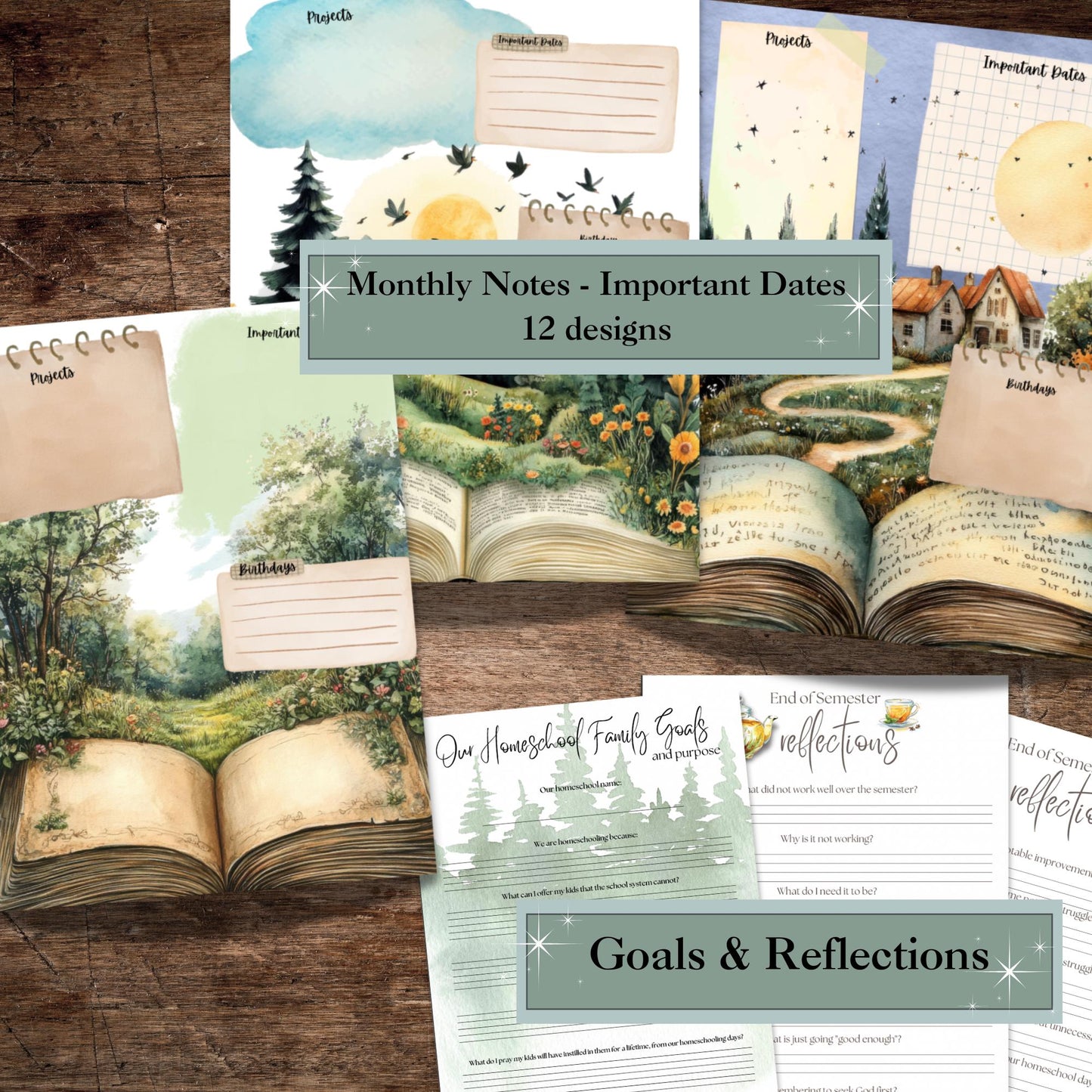 Homeschool Planner Printables 2025 2026 | Charlotte Mason Inspired | Nature Themed | Academic Year | A full TWO years of Calendars! |