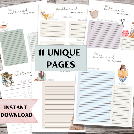 Charlotte Mason Mother Culture | Mom Self Care Planner | daily to do | Homeschool Mom | Planning Pages | Wellness | Homeschooling
