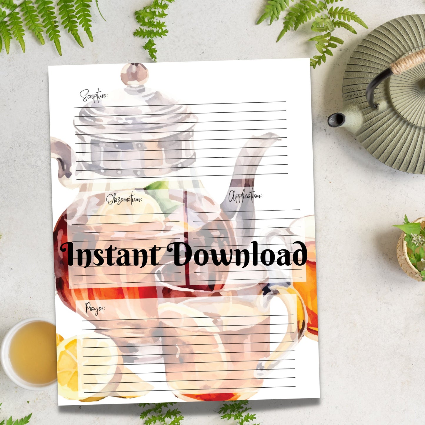 Bible Study Printables | Soap Scripture Study | 4 Printable PDF Files |Garden Tea Party | S.O.A.P. | Daily Devotion |