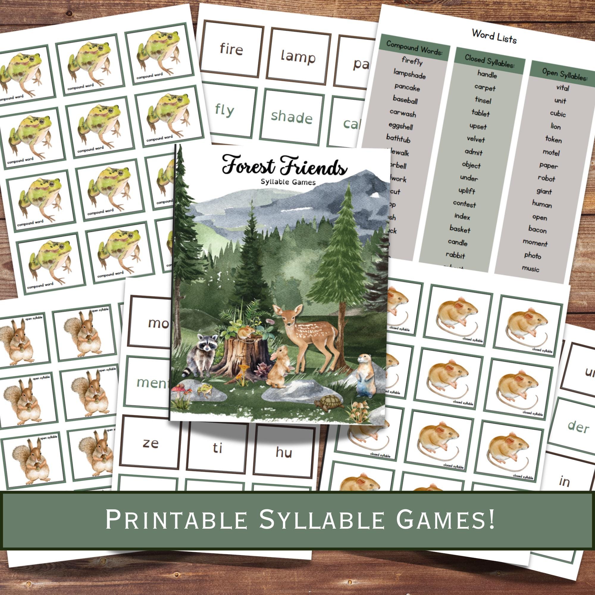 Printable Phonics Game | Syllables Game | Homeschool Printables | Compound Words | Open & Closed Syllables | Reading Supplements | Education